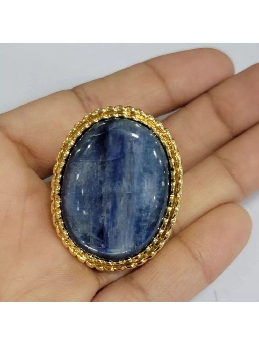 Bellezza Adela Kyanite Yellow Bronze Oval Framed Ring Pre-owned Jewelry